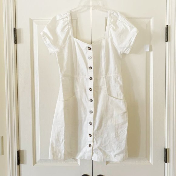 ✨NEW✨  Madewell Linen Cotton Puff-Sleeve Button-Front Retro Shift Dress - Picture 8 of 10